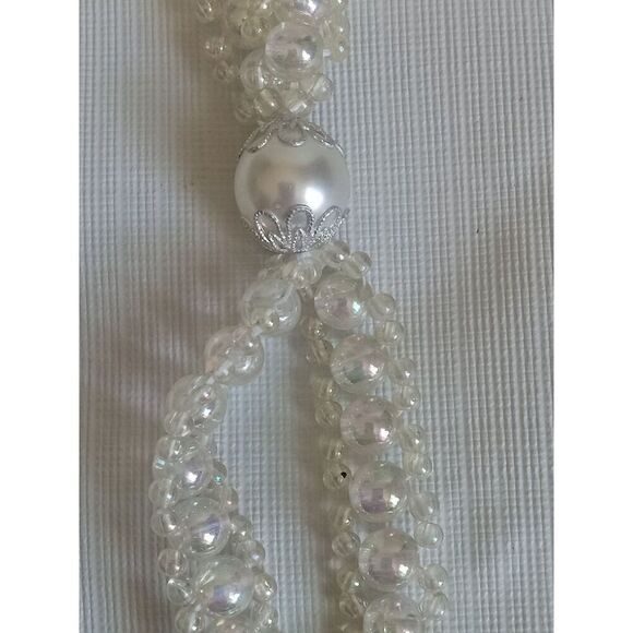 Iridescent Clear Acrylic Beaded Lightweight Tassel Pendant Statement Necklace - Picture 4 of 9